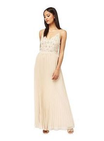 Miss Selfridge nude pleated full length occasion dress Sz 12 UK - Bnwt Rrp 135