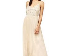 Miss Selfridge nude pleated full length occasion dress Sz 12 UK - Bnwt Rrp 135