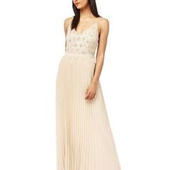 Miss Selfridge nude pleated full length occasion dress Sz 12 UK - Bnwt Rrp 135