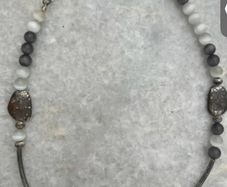 Talbots Beaded Necklace Grey White Silver Tone Adjustable
