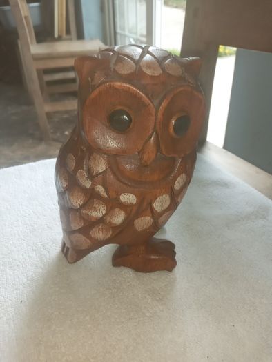Hardwood carved Tawny owls