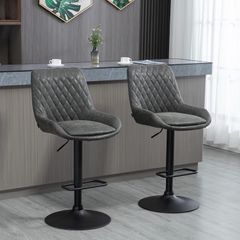 Bar stool Kitchen stool Designer stool, height-adjustable, with footrest, 51 cm x 59 cm x 117 cm, Dark gray + Black