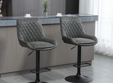 Bar stool Kitchen stool Designer stool, height-adjustable, with footrest, 51 cm x 59 cm x 117 cm, Dark gray + Black