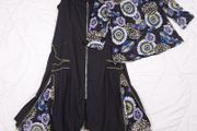 Sophie B Black Blue Green Floral Panel Zipper Midi Dress and Matching Blouse Two-Piece Set 18UK/46EU