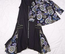 Sophie B Black Blue Green Floral Panel Zipper Midi Dress and Matching Blouse Two-Piece Set 18UK/46EU