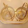 Vintage Twin Cut-Glass Jam & Condiment Dish Set with Matching Serving Tray Image 2