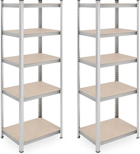 Relaxdays Heavy Duty Shelving Unit, Set of 2, 5 Shelves, 180 x 60 x 45 cm, 500 kg, Garage & Warehouse, Steel, Silver