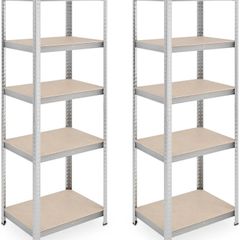 Relaxdays Heavy Duty Shelving Unit, Set of 2, 5 Shelves, 180 x 60 x 45 cm, 500 kg, Garage & Warehouse, Steel, Silver