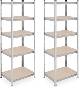Relaxdays Heavy Duty Shelving Unit, Set of 2, 5 Shelves, 180 x 60 x 45 cm, 500 kg, Garage & Warehouse, Steel, Silver