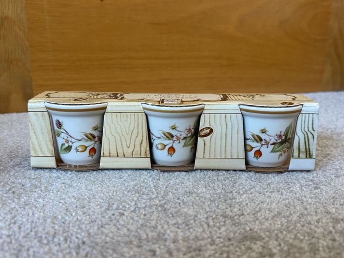 three vintage "St Michael" egg cups in the Harvest pattern