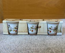 three vintage "St Michael" egg cups in the Harvest pattern