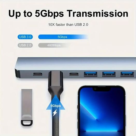 Versatile USB Hub Adapter - 4/7/8-in-1 High-Speed Expansion with SD/TF Card Reader