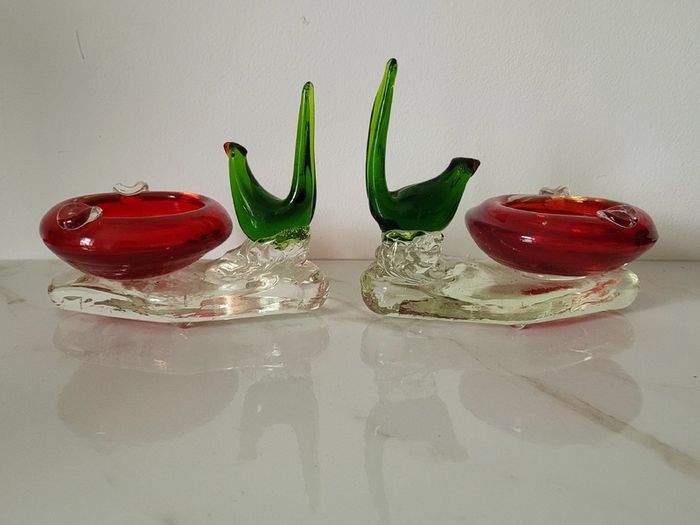 Mid-century pair of art glass ashtrays