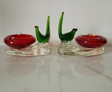 Mid-century pair of art glass ashtrays