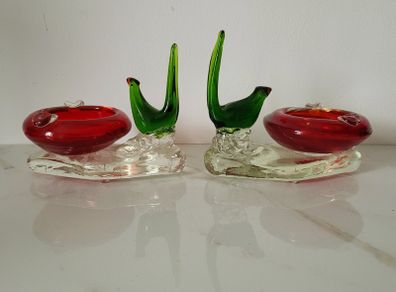 Mid-century pair of art glass ashtrays