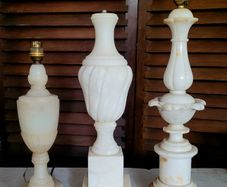 Antique trio of alabaster & marble lamps