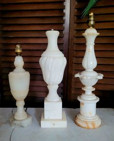 Antique trio of alabaster & marble lamps