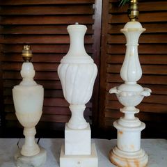 Antique trio of alabaster & marble lamps