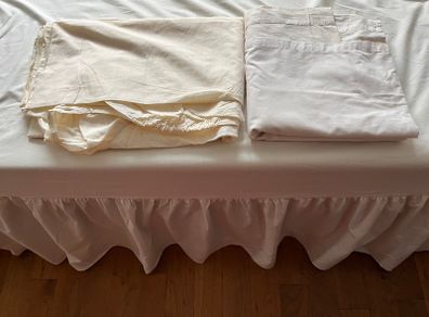 Cream Single bed Valance +fitted sheet+pre-loved flat sheet