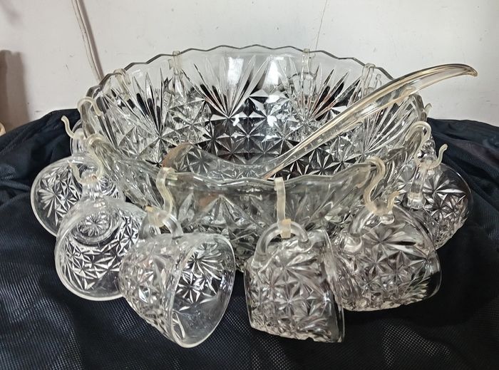 Vintage Glass Punch Bowl Set