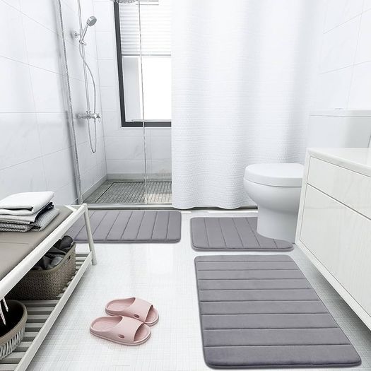 Memory Foam Bath Mat, 60 x 180 cm, Extra Soft Large Bathroom Mat Runner, Super Absorbent Non-Slip Bath Mats for Bathroom Floor Long Machine-Washable Dry Bath Rug Foot Mat, Dark Grey