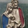 A vintage green marble wall plaque with a metal sculpture of the Holy Family. Image 6