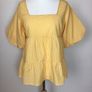 Yellow and white small check cotton blouse with puffy sleeves size 14 includes post Image 3