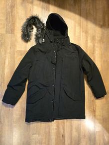 Primark Jacket Mens Medium Black Hooded Faux Fur Parka Winter Coat Warm Lined