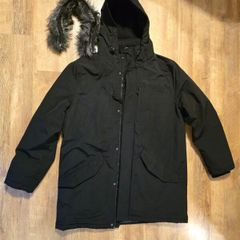 Primark Jacket Mens Medium Black Hooded Faux Fur Parka Winter Coat Warm Lined