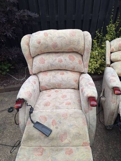 Two dual motor riser recliner electric armchairs