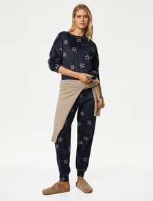 M&S COLLECTION Fleece Star Print Pyjama Set Size M!