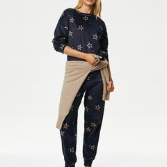 M&S COLLECTION Fleece Star Print Pyjama Set Size M!