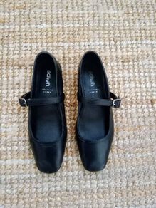 Black leather ballerina flat shoes size 38
