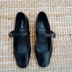 Black leather ballerina flat shoes size 38