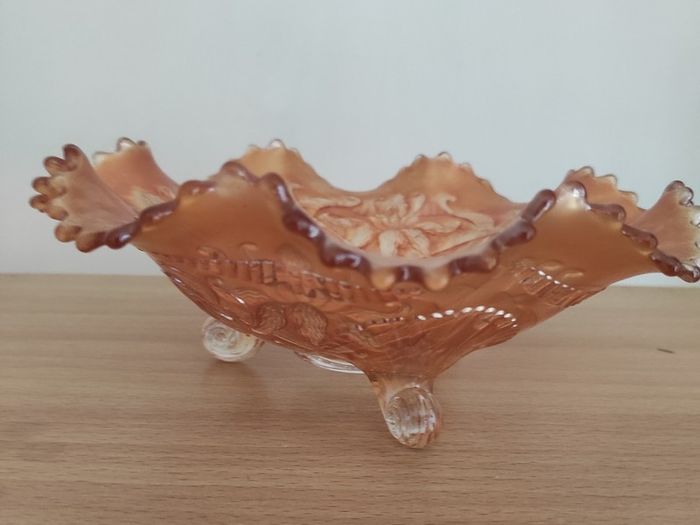 Vintage Carnival Glass Marigold Lustre 3 Footed Bowl