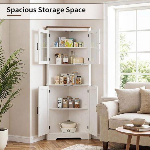 170cm Tall Corner Storage Cabinet, 5-Tier Farmhouse Corner Cabinet