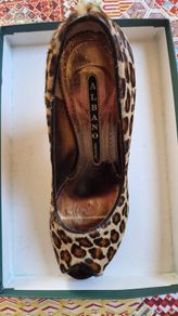 Brand New Albano Italian Leather Leopard Print Peep-Toe Heels - Size 38 (UK 5)