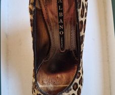 Brand New Albano Italian Leather Leopard Print Peep-Toe Heels - Size 38 (UK 5)