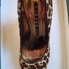 Brand New Albano Italian Leather Leopard Print Peep-Toe Heels - Size 38 (UK 5)