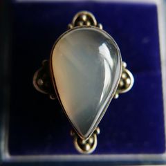 Vintage Agate Gemstone 925 Sterling Silver Jewelry Ring Size P - 7,3g