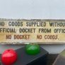 large antique hand painted sign,  Goods Supplied without official docket from office, No Docket  No Goods Image 2