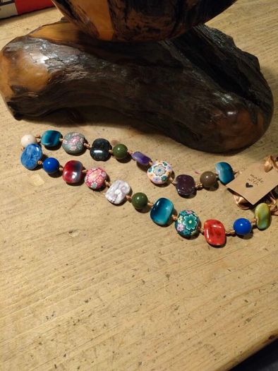 handmade  bohemian style chunky bead necklace .