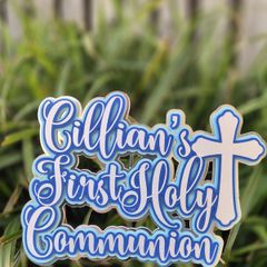 Custom personalised cake topper for communion makes lovely keepsake and present