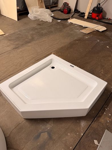 Shower pan and glass door - corner unit