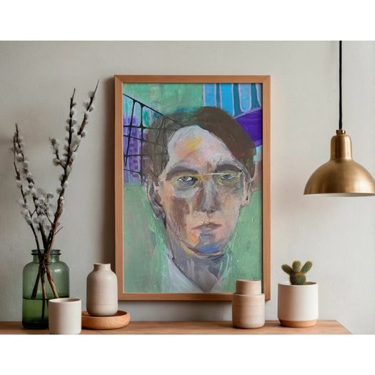 Original W.B Yeats William Butler Yeats Portrait in Abstract Painting by Artist