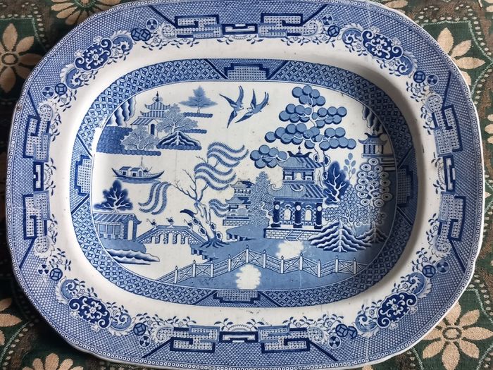 Large Staffordshire Willow pattern platter.