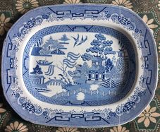 Large Staffordshire Willow pattern platter.