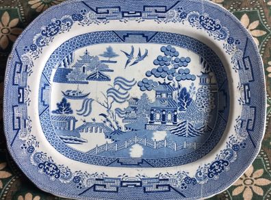 Large Staffordshire Willow pattern platter.