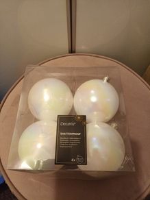 4 pearl white snowy christmas shatterproof baubles