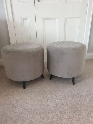 2x Grey Velvet Pouffes